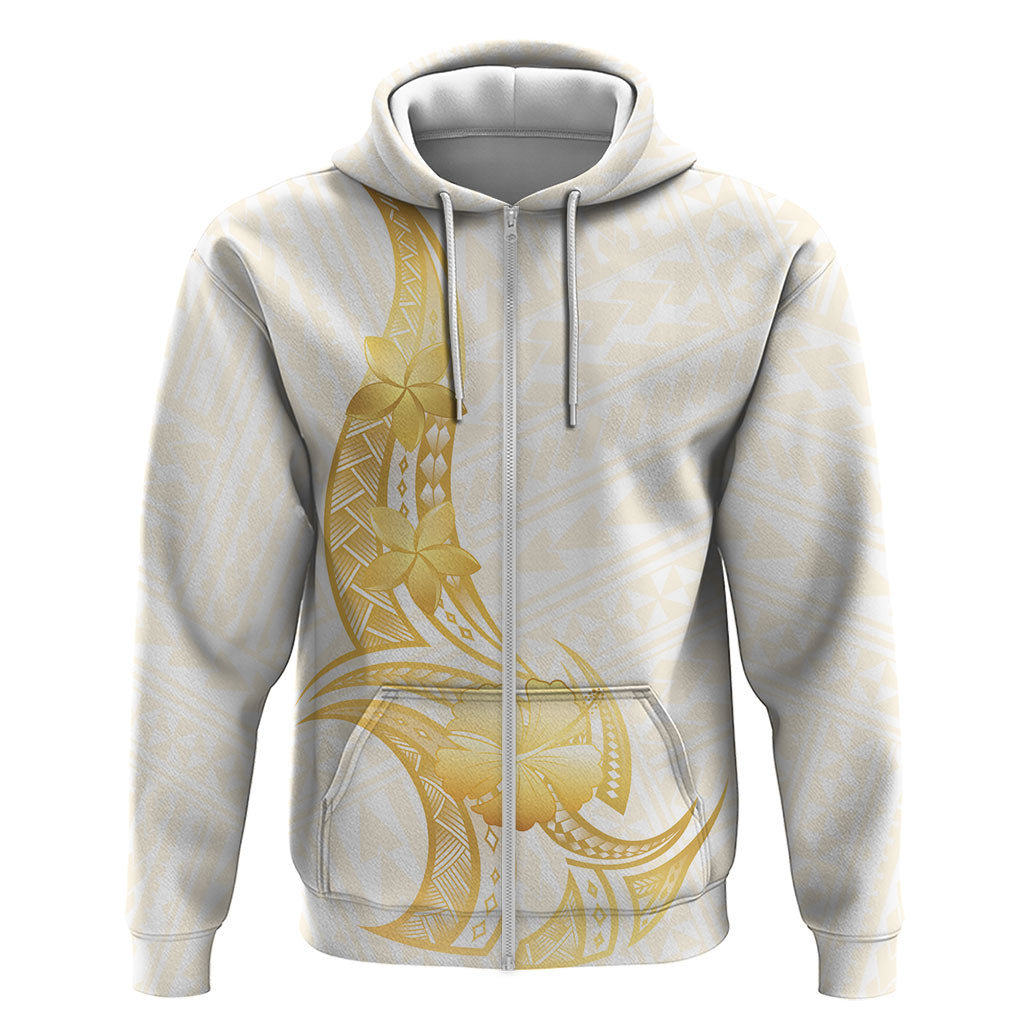 Polynesia White Sunday Hoodie Polynesian Tattoo Plumeria Hibiscus Gold LT14 Zip Hoodie White - Polynesian Pride