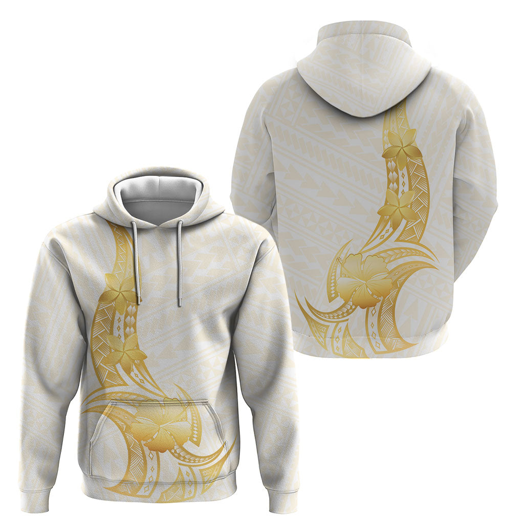 Polynesia White Sunday Hoodie Polynesian Tattoo Plumeria Hibiscus Gold LT14 - Polynesian Pride