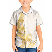 Polynesia White Sunday Kid Hawaiian Shirt Polynesian Tattoo Plumeria Hibiscus Gold LT14 Kid White - Polynesian Pride