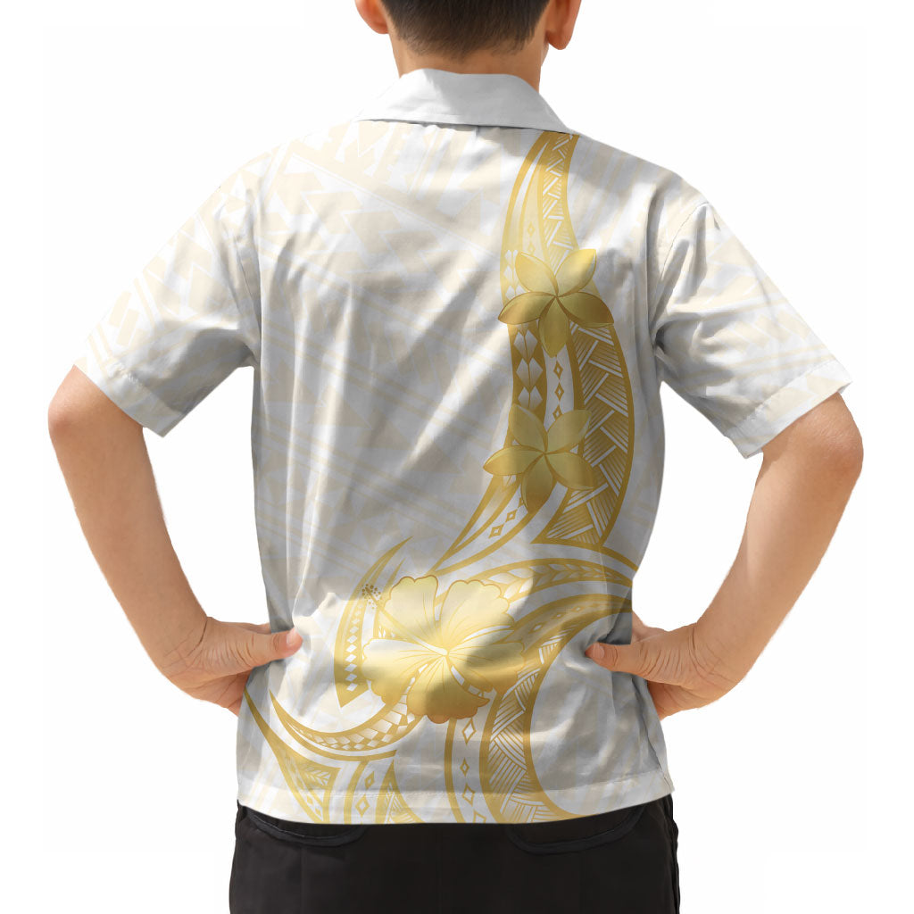 Polynesia White Sunday Kid Hawaiian Shirt Polynesian Tattoo Plumeria Hibiscus Gold LT14 - Polynesian Pride