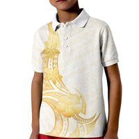 Polynesia White Sunday Kid Polo Shirt Polynesian Tattoo Plumeria Hibiscus Gold LT14 Kid White - Polynesian Pride