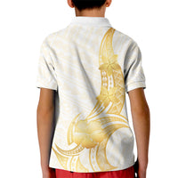 Polynesia White Sunday Kid Polo Shirt Polynesian Tattoo Plumeria Hibiscus Gold LT14 - Polynesian Pride
