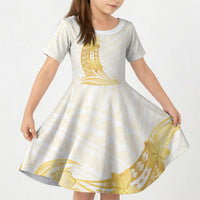 Polynesia White Sunday Kid Short Sleeve Dress Polynesian Tattoo Plumeria Hibiscus Gold LT14 KID White - Polynesian Pride