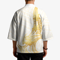Polynesia White Sunday Kimono Polynesian Tattoo Plumeria Hibiscus Gold