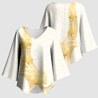 Polynesia White Sunday Kimono Sleeve Blouse Polynesian Tattoo Plumeria Hibiscus Gold LT14 - Polynesian Pride