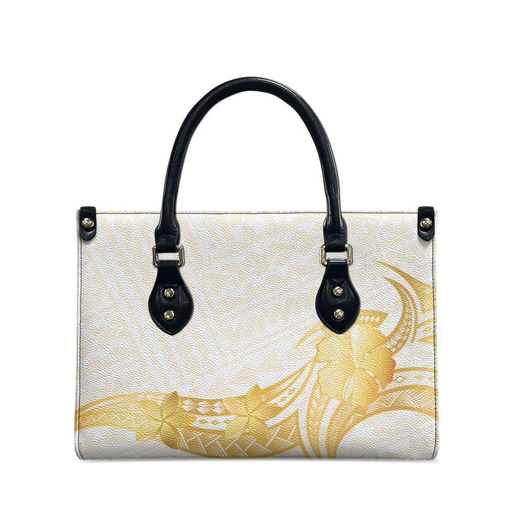 Polynesia White Sunday Leather Bag Polynesian Tattoo Plumeria Hibiscus Gold LT14 - Polynesian Pride