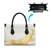 Polynesia White Sunday Leather Bag Polynesian Tattoo Plumeria Hibiscus Gold LT14 - Polynesian Pride
