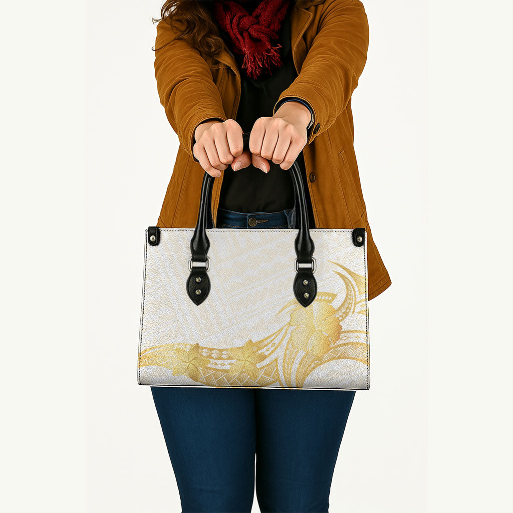 Polynesia White Sunday Leather Bag Polynesian Tattoo Plumeria Hibiscus Gold LT14 - Polynesian Pride