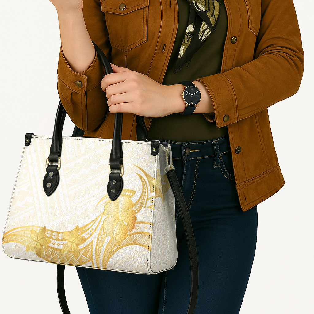 Polynesia White Sunday Leather Bag Polynesian Tattoo Plumeria Hibiscus Gold LT14 - Polynesian Pride