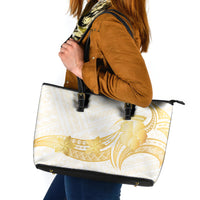 Polynesia White Sunday Leather Tote Bag Polynesian Tattoo Plumeria Hibiscus Gold LT14 White - Polynesian Pride