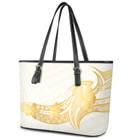 Polynesia White Sunday Leather Tote Bag Polynesian Tattoo Plumeria Hibiscus Gold LT14 - Polynesian Pride