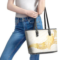 Polynesia White Sunday Leather Tote Bag Polynesian Tattoo Plumeria Hibiscus Gold LT14 - Polynesian Pride