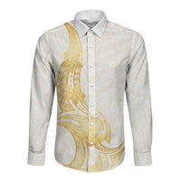 Polynesia White Sunday Long Sleeve Button Shirt Polynesian Tattoo Plumeria Hibiscus Gold LT14 Unisex White - Polynesian Pride