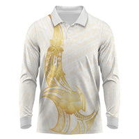 Polynesia White Sunday Long Sleeve Polo Shirt Polynesian Tattoo Plumeria Hibiscus Gold LT14 White - Polynesian Pride