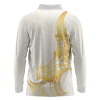 Polynesia White Sunday Long Sleeve Polo Shirt Polynesian Tattoo Plumeria Hibiscus Gold LT14 - Polynesian Pride