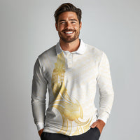 Polynesia White Sunday Long Sleeve Polo Shirt Polynesian Tattoo Plumeria Hibiscus Gold LT14 - Polynesian Pride