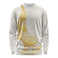 Polynesia White Sunday Long Sleeve Shirt Polynesian Tattoo Plumeria Hibiscus Gold LT14 Unisex White - Polynesian Pride