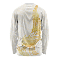 Polynesia White Sunday Long Sleeve Shirt Polynesian Tattoo Plumeria Hibiscus Gold LT14 - Polynesian Pride