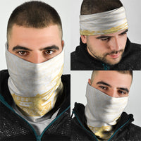 Polynesia White Sunday Neck Gaiter Polynesian Tattoo Plumeria Hibiscus Gold LT14 - Polynesian Pride