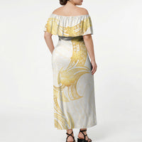 Polynesia White Sunday Off Shoulder Maxi Dress Polynesian Tattoo Plumeria Hibiscus Gold LT14 - Polynesian Pride