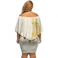 Polynesia White Sunday Off Shoulder Short Dress Polynesian Tattoo Plumeria Hibiscus Gold LT14 - Polynesian Pride