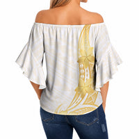 Polynesia White Sunday Off Shoulder Wrap Waist Top Polynesian Tattoo Plumeria Hibiscus Gold LT14 - Polynesian Pride