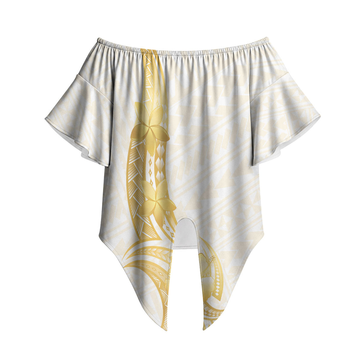 Polynesia White Sunday Off Shoulder Wrap Waist Top Polynesian Tattoo Plumeria Hibiscus Gold LT14 - Polynesian Pride