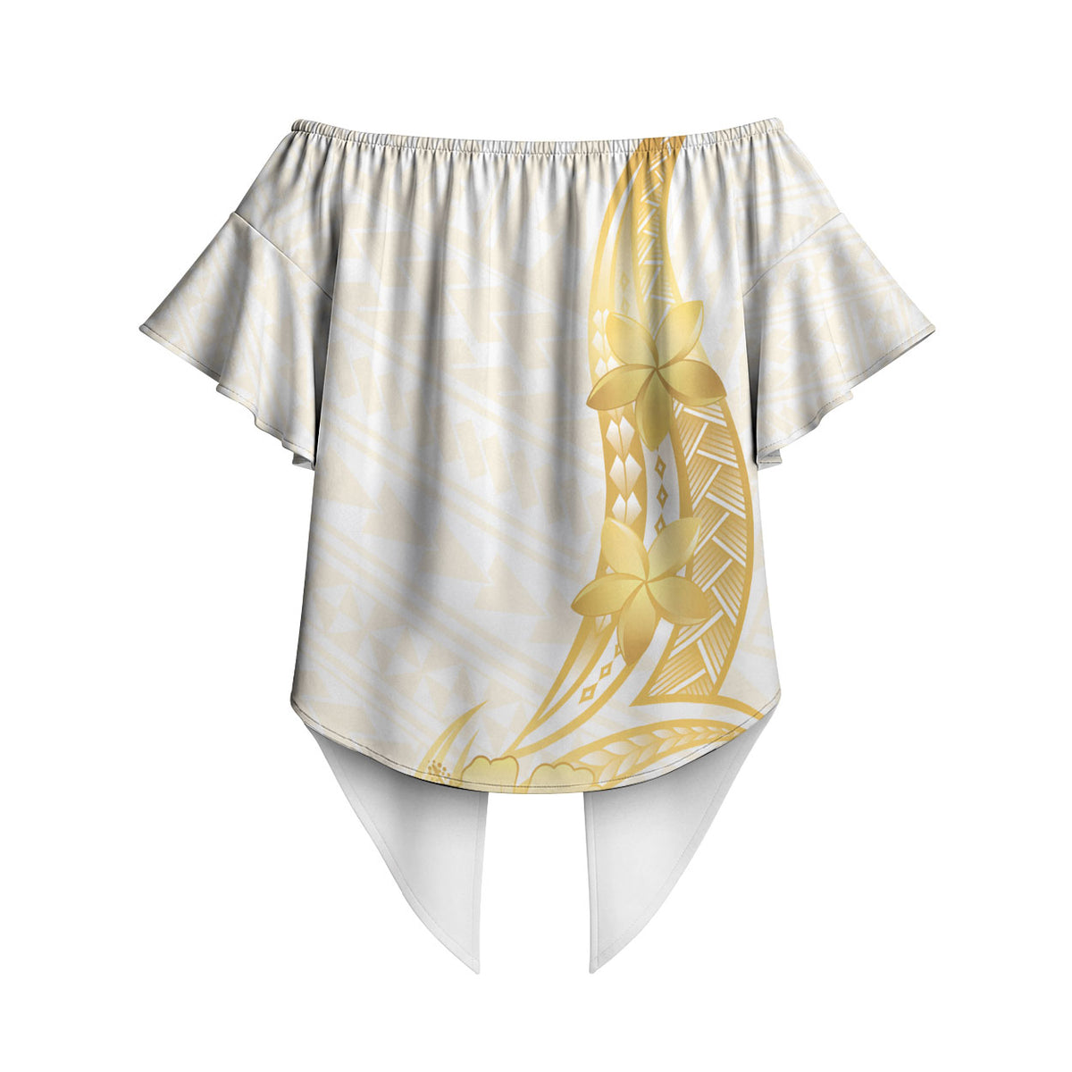 Polynesia White Sunday Off Shoulder Wrap Waist Top Polynesian Tattoo Plumeria Hibiscus Gold LT14 - Polynesian Pride