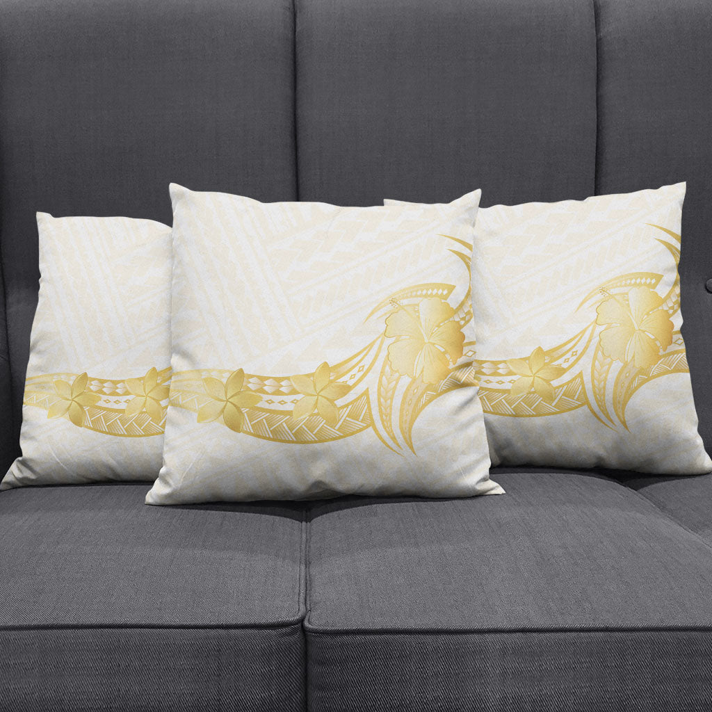 Polynesia White Sunday Pillow Cover Polynesian Tattoo Plumeria Hibiscus Gold LT14 - Polynesian Pride