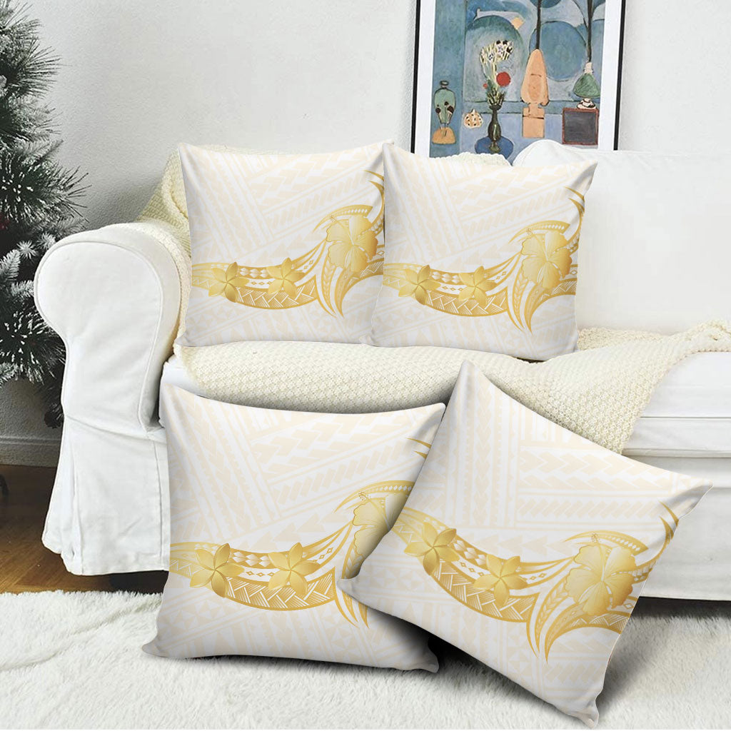Polynesia White Sunday Pillow Cover Polynesian Tattoo Plumeria Hibiscus Gold LT14 - Polynesian Pride