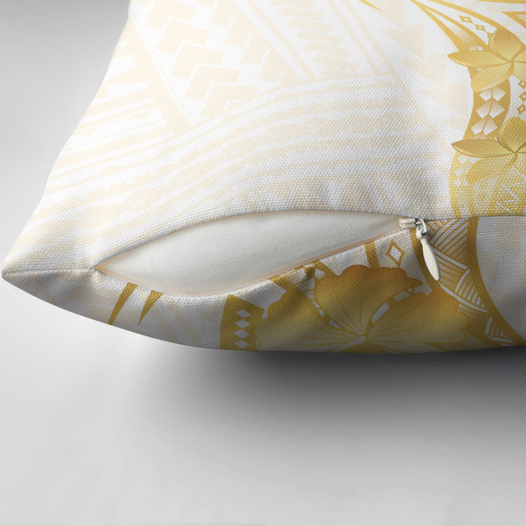 Polynesia White Sunday Pillow Cover Polynesian Tattoo Plumeria Hibiscus Gold LT14 - Polynesian Pride