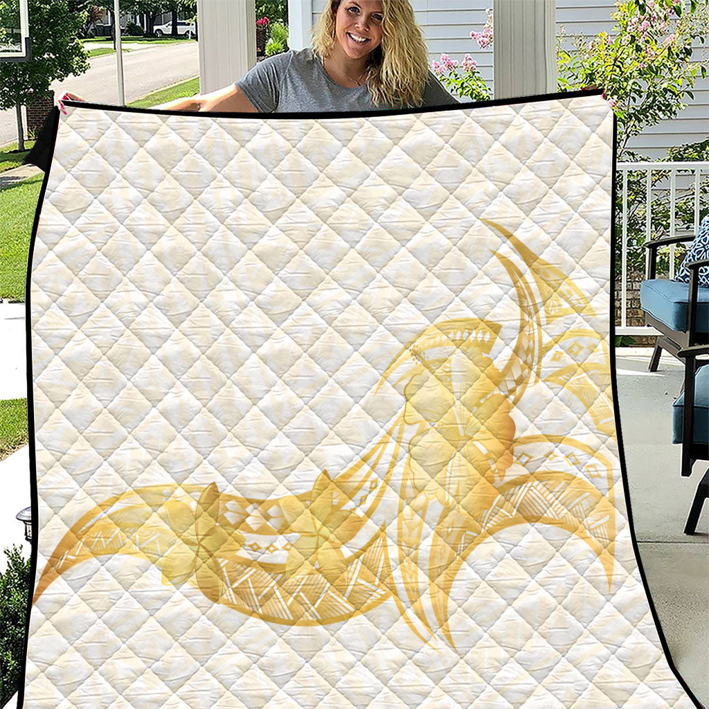 Polynesia White Sunday Quilt Polynesian Tattoo Plumeria Hibiscus Gold LT14 White - Polynesian Pride