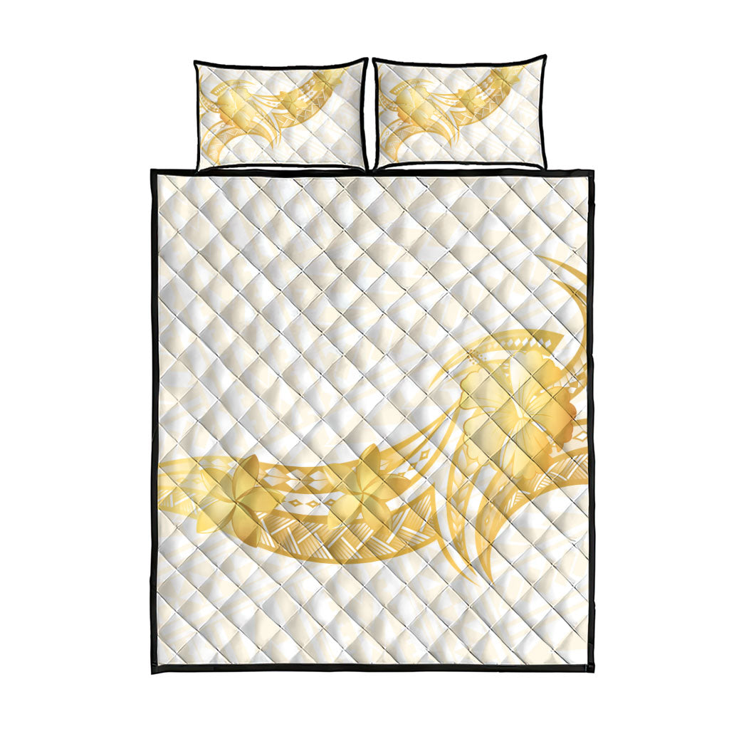 Polynesia White Sunday Quilt Bed Set Polynesian Tattoo Plumeria Hibiscus Gold LT14 - Polynesian Pride