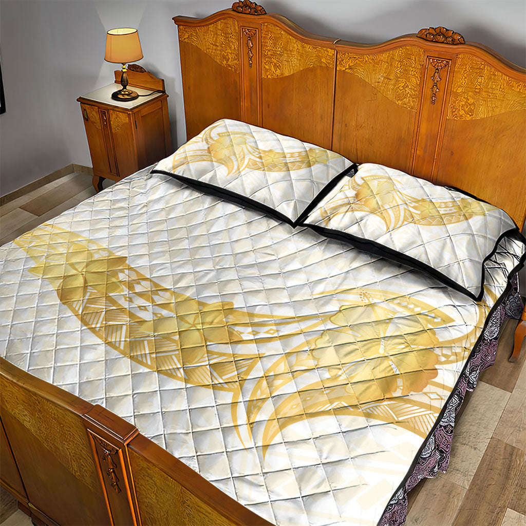 Polynesia White Sunday Quilt Bed Set Polynesian Tattoo Plumeria Hibiscus Gold LT14 - Polynesian Pride