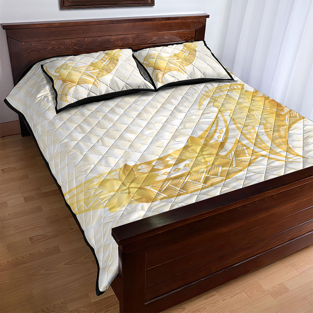 Polynesia White Sunday Quilt Bed Set Polynesian Tattoo Plumeria Hibiscus Gold LT14 - Polynesian Pride