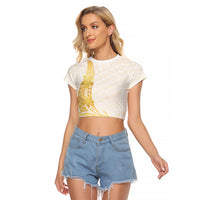 Polynesia White Sunday Raglan Cropped T Shirt Polynesian Tattoo Plumeria Hibiscus Gold LT14 Female White - Polynesian Pride