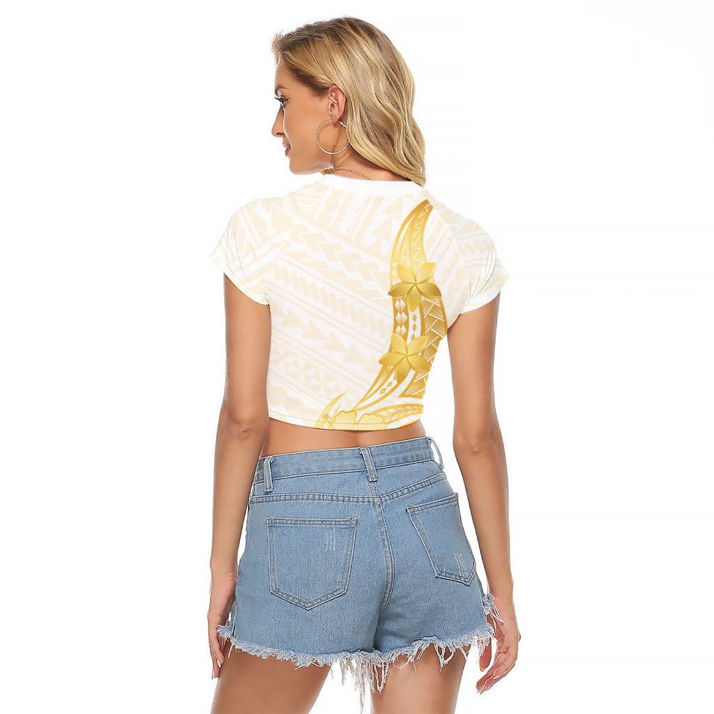 Polynesia White Sunday Raglan Cropped T Shirt Polynesian Tattoo Plumeria Hibiscus Gold LT14 - Polynesian Pride