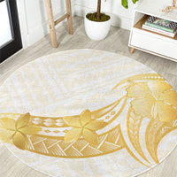 Polynesia White Sunday Round Carpet Polynesian Tattoo Plumeria Hibiscus Gold LT14 White - Polynesian Pride