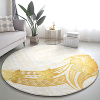 Polynesia White Sunday Round Carpet Polynesian Tattoo Plumeria Hibiscus Gold LT14 - Polynesian Pride
