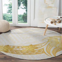 Polynesia White Sunday Round Carpet Polynesian Tattoo Plumeria Hibiscus Gold LT14 - Polynesian Pride