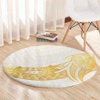 Polynesia White Sunday Round Carpet Polynesian Tattoo Plumeria Hibiscus Gold LT14 - Polynesian Pride