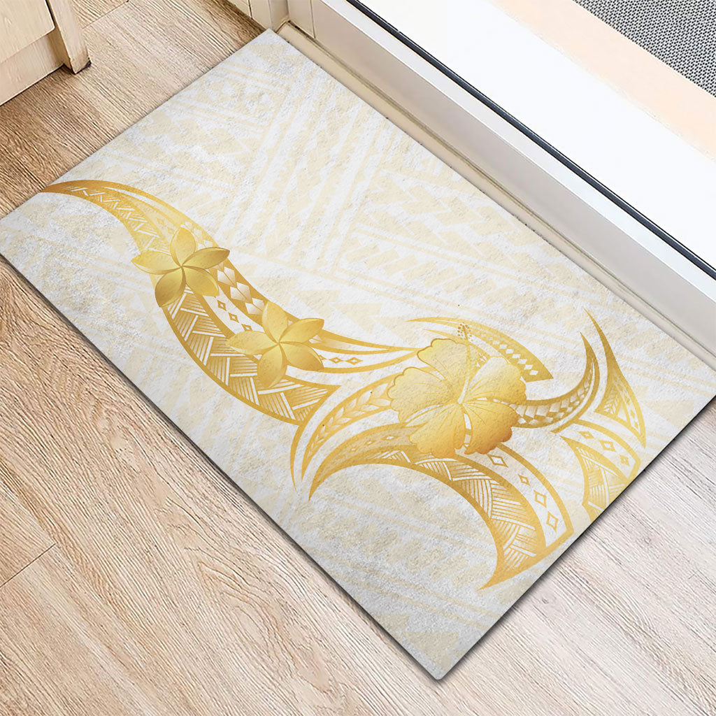 Polynesia White Sunday Rubber Doormat Polynesian Tattoo Plumeria Hibiscus Gold LT14 - Polynesian Pride