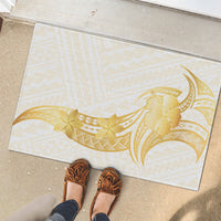 Polynesia White Sunday Rubber Doormat Polynesian Tattoo Plumeria Hibiscus Gold LT14 - Polynesian Pride
