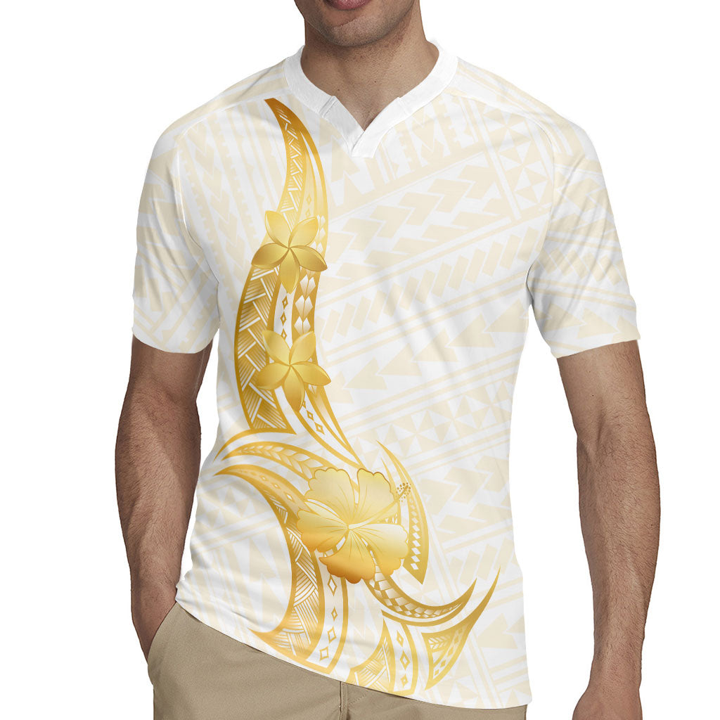 Polynesia White Sunday Rugby Jersey Polynesian Tattoo Plumeria Hibiscus Gold LT14 - Polynesian Pride