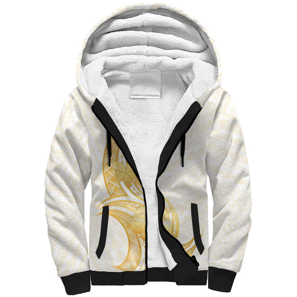 Polynesia White Sunday Sherpa Hoodie Polynesian Tattoo Plumeria Hibiscus Gold LT14 Unisex White - Polynesian Pride