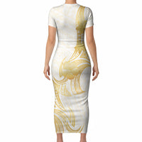 Polynesia White Sunday Short Sleeve Bodycon Dress Polynesian Tattoo Plumeria Hibiscus Gold LT14 - Polynesian Pride