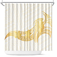 Polynesia White Sunday Shower Curtain Polynesian Tattoo Plumeria Hibiscus Gold LT14 White - Polynesian Pride