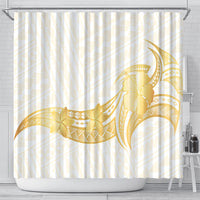 Polynesia White Sunday Shower Curtain Polynesian Tattoo Plumeria Hibiscus Gold LT14 - Polynesian Pride