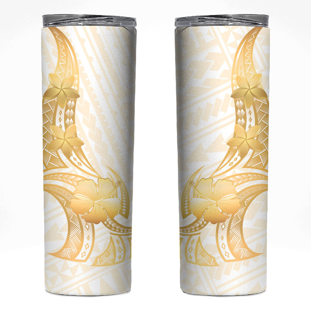 Polynesia White Sunday Skinny Tumbler Polynesian Tattoo Plumeria Hibiscus Gold LT14 White - Polynesian Pride