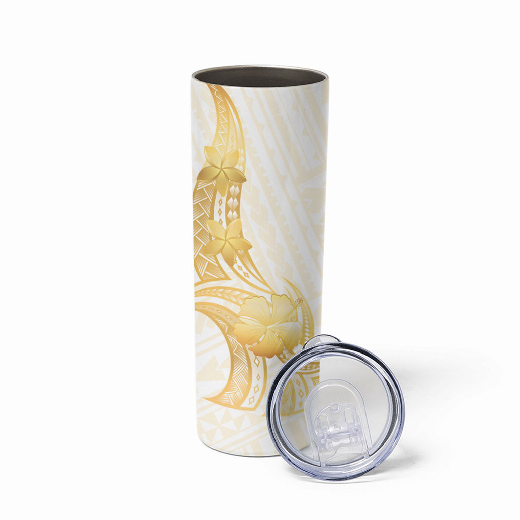 Polynesia White Sunday Skinny Tumbler Polynesian Tattoo Plumeria Hibiscus Gold LT14 - Polynesian Pride